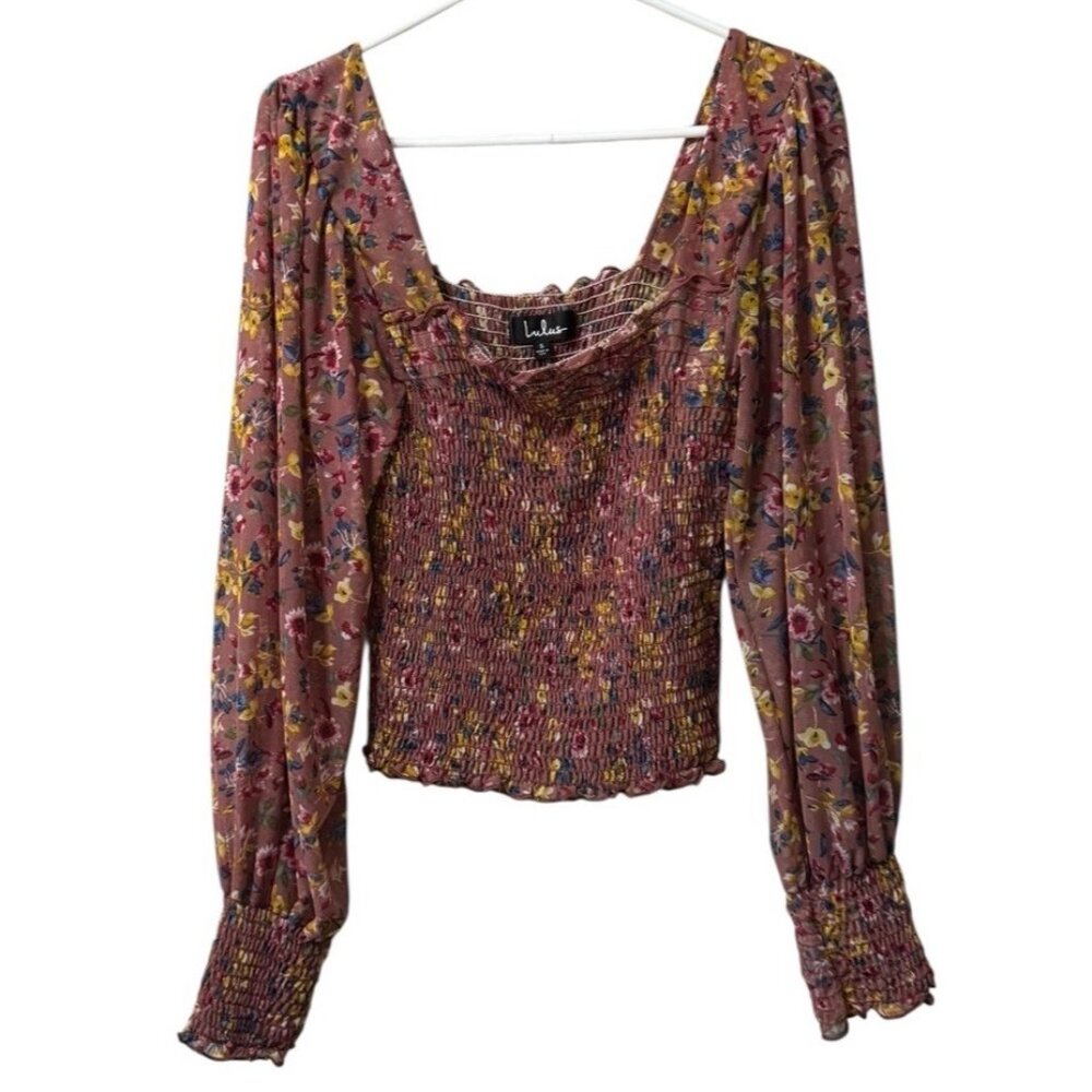 LuLu's Women Blouse Size Small Floral Crop Top Long Sleeve‎ Stretch Sexy Party